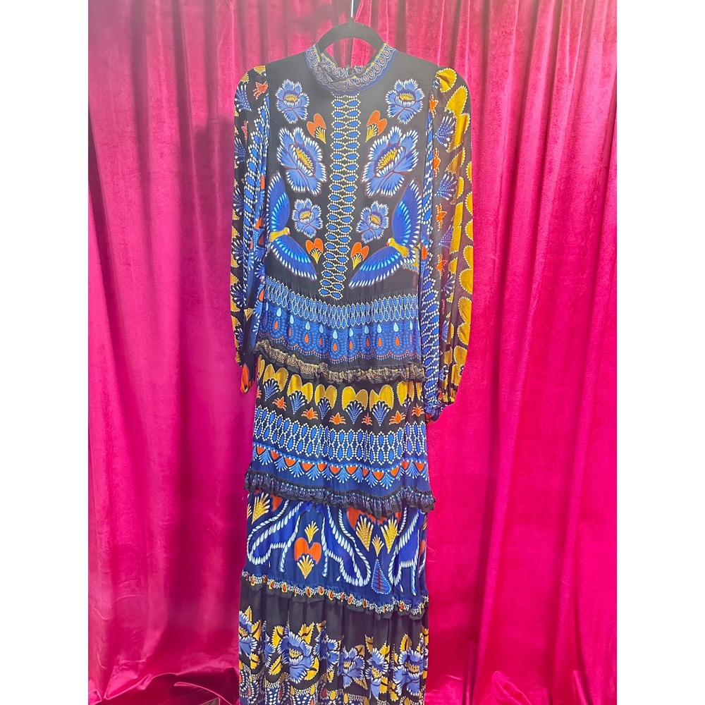 Farm Rio Ainika Maxi Dress Womens XS Multi Good Floral Tiered Ruffle Boho - Picture 2 of 7